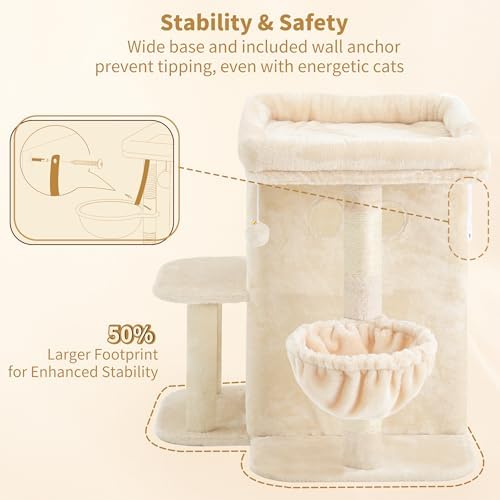 Heybly 25.6" Cat Tree for Large Cats with Big Perch & Dual Condos HCT204SM - Image 6