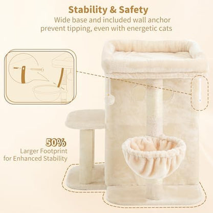 Heybly 26.3" Cat Tree for Large Cats with Big Perch & Dual Condos HCT204SM - Image 5