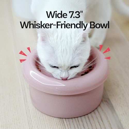 Donut Bowl Elevated Ceramic Cat Bowl with Stand, Raised Whisker-Friendly Bowl for Cats & Small Dogs, Patented Donut Design, Made in Korea (3.9" H -Yellow) - Image 4