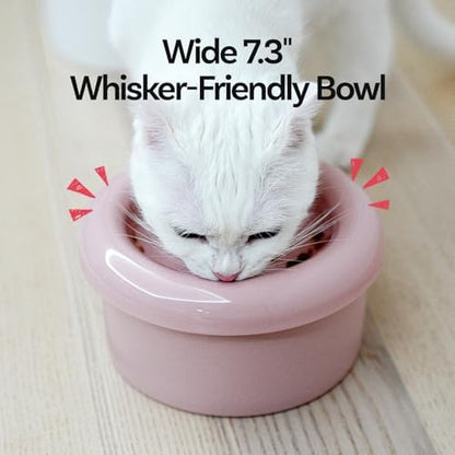Donut Bowl Elevated Ceramic Cat Bowl with Stand, Raised Whisker-Friendly Bowl for Cats & Small Dogs, Patented Donut Design, Made in Korea (3.9" H -Yellow) - Image 4
