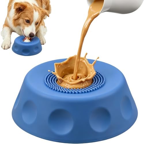 Dog Slow Feeder Bowl, Silicone Lick Mat with Suction Cups for Peanut Butter Yogurt, Interactive Lick Pad Anxiety Relief for Small Medium Large Dogs, Blue by Futisma