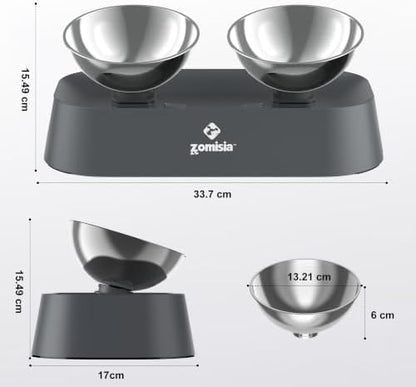 ZOMISIA Raised Cat Food and Water Bowls with 3 Height for Indoor Cats, 15° Tilted in Both Ways Elevated Base Anti Vomiting Cat Dishes, Anti Spill for Puppies - Image 3