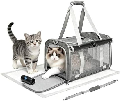 Cat Carrier Soft Sided Dog Carrier with 1 Poop Bags and 5 Pee Pads,Airline Approved Pet Carrier for Small Dog/Cat Bag(18.5" L x 11.8" W x 11.4" H),Ideal for Medium-Large Cats Small Dogs (Gray) by Unknown