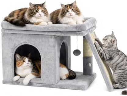 Cat Tree Tower with Scratching Post for Large Kitty, Light Grey by Unknown