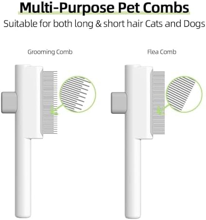 Marchul 2 Pack Self-Cleaning Pet Grooming Comb Set, Cat & Dog Flea Brush with One-Click Release Button, Stainless Steel Round Teeth Comb for Removing Tangles, Loose Fur and Shed Hair, White - Image 2