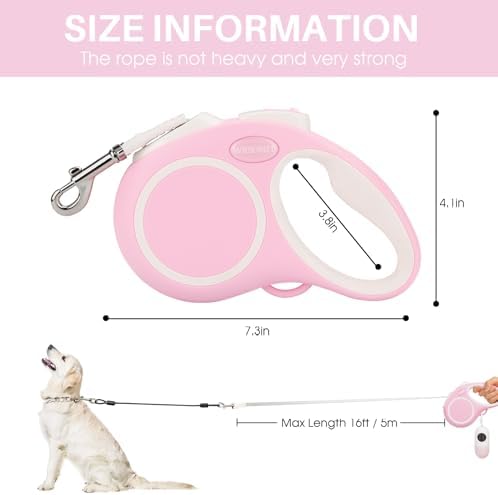 Upgraded 16 Ft Retractable Dog Leash with Chew Proof Cable - Pink - Image 5