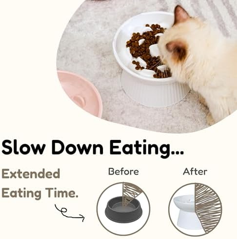 Unbreakable Raised Slow Feeder Bowl for Cats and Small Dogs, Elevated Cat Bowls, Detachable Slow Feede Bowl, Heavy Weighted, Non-Slip Feeder, Dry & Wet Food, Whisker Friendly Flat Plates (White - Image 2