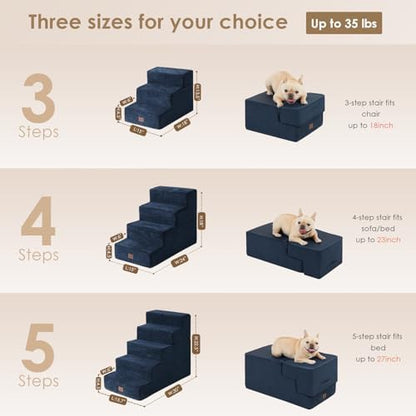 EHEYCIGA Dog Stairs for High Bed 22.5" H, 5-Step Dog Steps, Navy - Image 2