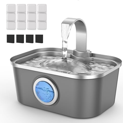 Bobo&Dragon Automatic Stainless Steel Water Fountain for Cat & Dog in Nebula Gray 124oz/3.5L Quiet Faucet Flow Water Dispenser, Fresh Filtered Hydration, Easy Clean, Leak-Proof for Indoor Pets by BoboDragon