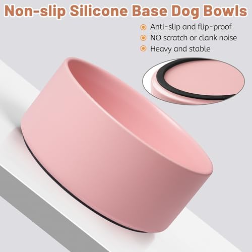 Dog Bowls, Non Slip Ceramic Dog Food and Water Bowl with Silicone Base, Heavy Pet Feeding Bowl for Puppies, Small and Medium Dogs (Pink, 6 Inches) - Image 3