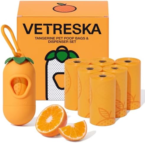 VETRESKA Dog Poop Bag Dispenser with Citrus Scented Waste Bags, 105 Counts by VETRESKA