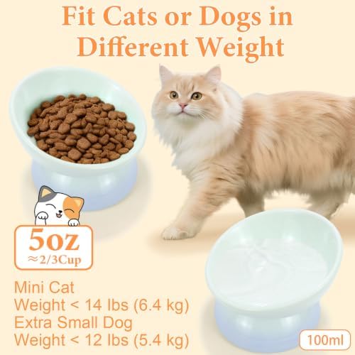 Elevated Cat Food Bowl 5 Oz Ceramic Raised Tilted Water Dishes, 15° Tilt Anti Vomiting, Protect Pets' Spines Bowls for Small Dog, Fat Faced Cat, Kitten - Image 4