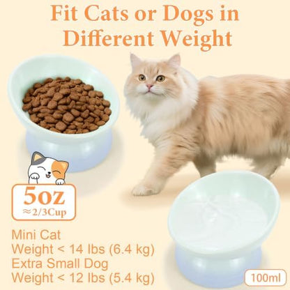 Elevated Cat Food Bowl 5 Oz Ceramic Raised Tilted Water Dishes, 15° Tilt Anti Vomiting, Protect Pets' Spines Bowls for Small Dog, Fat Faced Cat, Kitten - Image 4