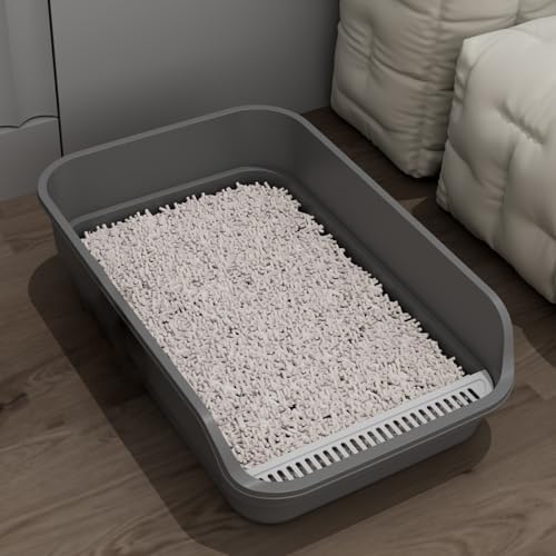 Extea Large Cat Litter Box with High Sides,Cat Boxes for Indoor Cats,Cat Litter Pan for Kitty,Litter Box with Low Entry,Easy to Clean,Anti-Splashing,23.6" x15.7" x6.2" (Grey) by LoopTime