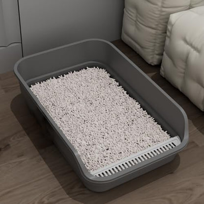 Extea Large Cat Litter Box with High Sides,Cat Boxes for Indoor Cats,Cat Litter Pan for Kitty,Litter Box with Low Entry,Easy to Clean,Anti-Splashing,23.6" x15.7" x6.2" (Grey) by LoopTime