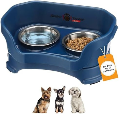 Neater Pet Brands Neater Feeder Deluxe Mess Proof Dog Bowls Elevated for Small Dogs Under 19 lbs, Made in USA, No Spill Raised Dog Food Bowl Stand Feeding Station, Food and Water Bowl Set, Dark Blue by NeaterPetBrands