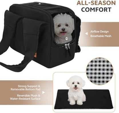 Dog Purse Carrier for Small Dogs and Cats, Soft-Sided Pet Tote Bag with 6 Large Pockets, Collapsible Travel Puppy Carrier, Fits Pets up to 13 lbs (Black, 15.7" L x 8" W x 11.8" H) - Image 3