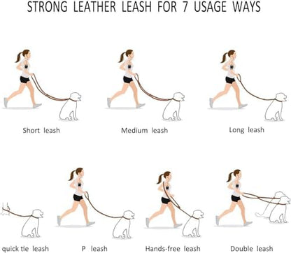 Soft Multi-Function 6 in 1 Leather Training Walking Leash, Hands Free, Dual, Crossbody for Medium and Large Dogs (8 Foot*5/8", Red) - Image 2