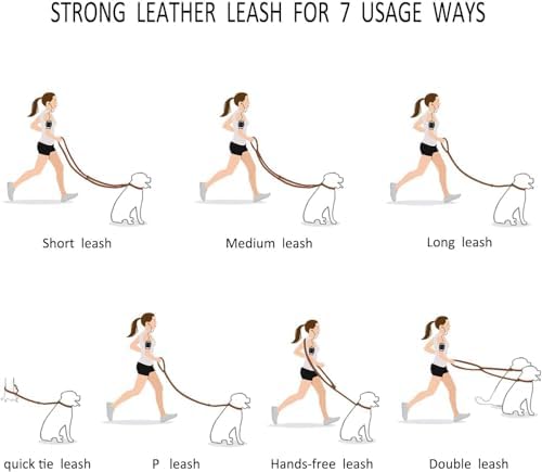 Multi Function 8ft Genuine Leather Hands Free Dog Training Leash for Puppy Small and Medium Dogs (8 Foot*3/8 inch, Red) - Image 2