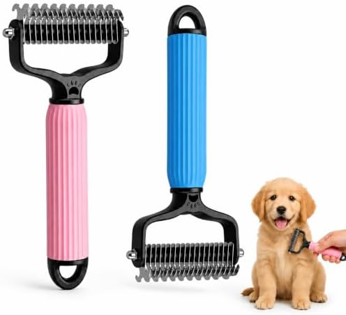 2 Pack Dematting Comb for Dogs & Cats, Double Sided Undercoat Rake by Unknown