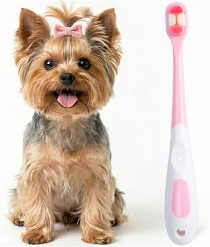 Small Dog Toothbrush, Puppy & Cat Tooth Brushing Kit, Ultra Soft Head Teeth Brush for Kitten & Tiny to Medium Pet, Doggy Toothbrushes Deep Dental Clean, 1 PCS, Pink by MoonyMars