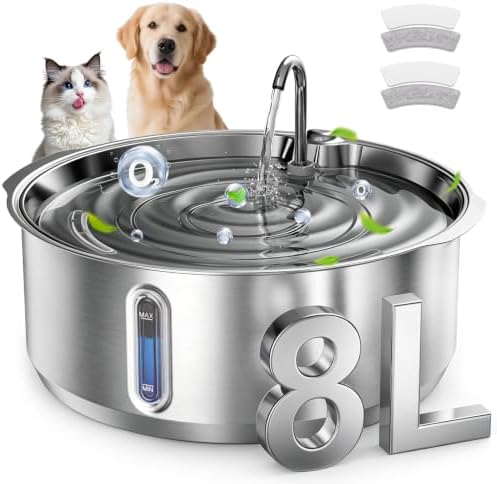 Invengo 8L/270oz Quiet Stainless Steel Dog Water Fountain, 2 Filters by InvengoSmartCare