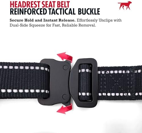 Tuff Pupper Dog Seat Belt for Car Headrest | Adjustable Length Dog Car Harness Restraint | Heavy-Duty Aviation Aluminum Carabiner & Tactical Buckle | Universal Fit for Small, Medium & Large Dogs - Image 6