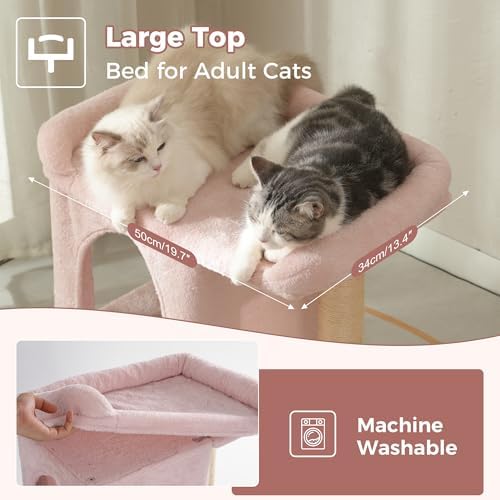 Cute Cat Tree 28” Pink Cat Tower with Top Large Bed 20x13” - Image 3