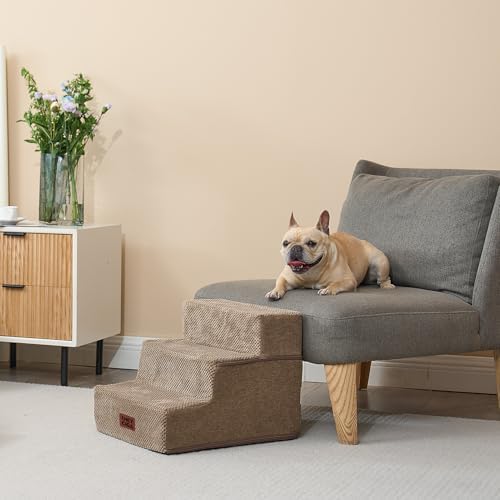 EHEYCIGA Dog Stairs for Small Dogs 13.5" H, 3-Step Dog Steps for Cats, Camel - Image 4
