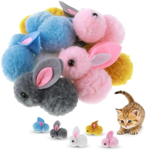 Amaxiu 10Pcs Cat Plush Toy Balls, Cute Bunny Shape Kitten Pompom by Amaxiu