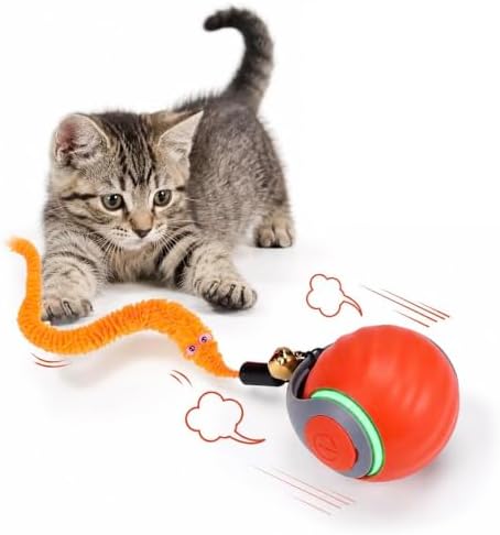 Interactive Cat Toy Ball for Indoor Cats – Smart Motion Activated Automatic Rolling Ball, USB-C Rechargeable, 2 Speeds, Obstacle Avoidance, Kitty Whiskers Playhouse (Red) by Unknown