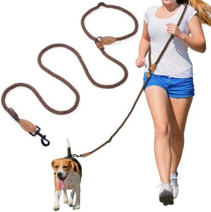 Mile High Life Hands Free Dog Leash, Crossbody Waist Leash with Genuine Leather Connection, Multifunctional Adjustable Slip Lead for Dog Walking Running (Dark Brown, 8FT) - Image 6