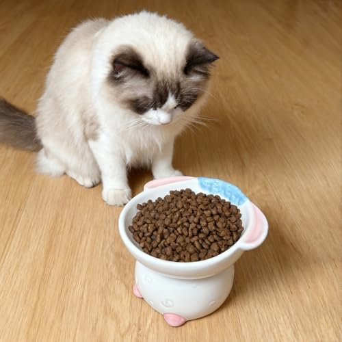Cute Highland Cow Design Elevated Cat Bowl,Catoon Animal Dish - 15° Tilted Ceramic Pet Food Dish, Anti-Vomit for Cats/Dogs, Wide Mouth, Holds 150g Kibble - Image 6