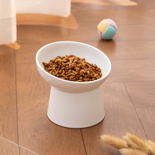 Ceramic Raised Cat Bowls - Elevated Tilted Cat Food and Water Bowls Set, Anti Vomiting and Protect Pets' Spines Pet Feeding Dish for Cats, Dishwasher Microwave Safe (2 x Bowl - White) - Image 7