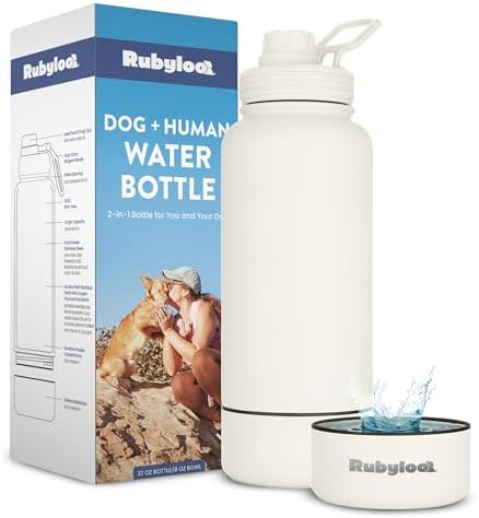Rubyloo Dog Water Bottle with Detachable Bowl for Dog Lovers, Solid Cream by Rubyloo