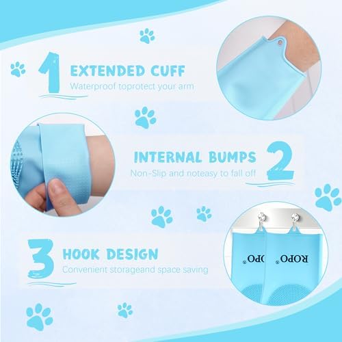 ROPO silicone gloves for pet grooming, multi-functional gloves for pet hair shedding, bathing, and massage (Blue) - Image 6