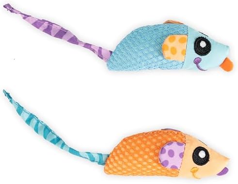 Catstages Catnip Chew Mice 2 Pack– Interactive Dental Cat Chew Toy that Helps Clean Teeth, Mouse, Multicolored by Catstages
