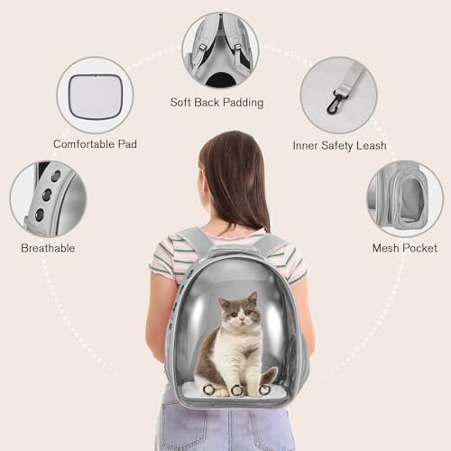 Cat Carrier Backpack, Pet Carrier Backpack Front Pack for Small Medium Cat Puppy Dog Carrier Backpack Bag Space Capsule, Airline-Approved Pet Carrier for Travel Hiking Walking Camping (Grey) - Image 5