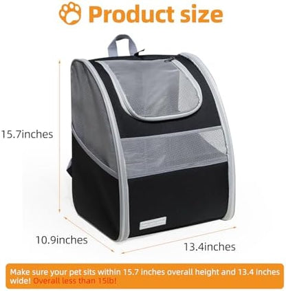 Cat Carrier Backpack with Reflector with Safety Leash Up to 15Lbs,Pet Carrier for Small Dogs and Medium Cats Kitten Puppy Bunny,Foldable Small Medium Dog Travel Carrier Backpack,Black - Image 2