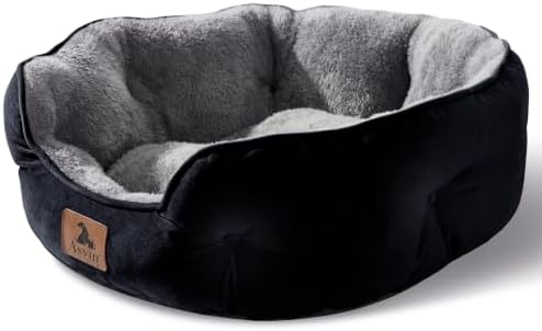 Asvin Medium Dog Bed for Medium Dogs, Large Cat Beds for Indoor Cats, Pet Bed for Puppy and Kitty, Extra Soft & Machine Washable with Anti-Slip & Water-Resistant Oxford Bottom, Black, 25 inches by Unknown
