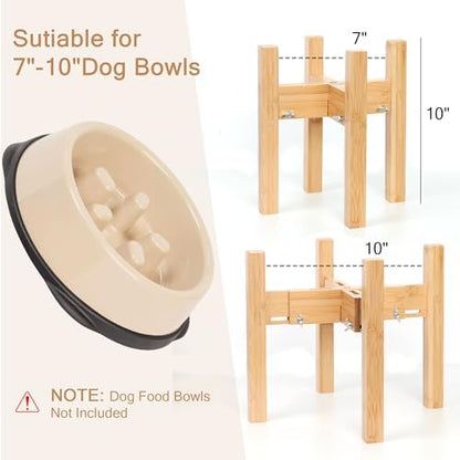 Elevated Dog Bowl Stand Adjustable Dog Food Holder 10”H Medium Bamboo - Image 3