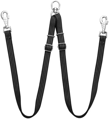 Double Dog Leash Coupler,No Tangle Dog Leashes Connector,Two Dogs Lead Splitter,Reflective Dual Lead Adjustable Length to Fit All Sized Breeds,Walking Training for 2 Dogs (Black, Lite：Dogs 0-30 lbs) by HONGSAGE