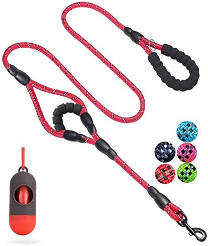 JSXD 5 FT Heavy Duty Double Handle Dog Leash with Comfortable Padded and Reflective Rope, for Small to Large Dogs (Rope-Red) by JSXD