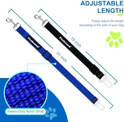 2 PCS Dog Seat Belt for Car Frskcssd Adjustable Dog Car Harness Heavy Duty Nylon Dogs Safety Seat Belt (Black+Blue) - Image 2