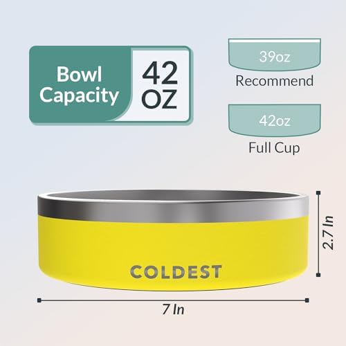 Coldest Dog Bowl - Anti Rust Metal, Non Slip, 3 Layers Insulated Stainless Steel Dog Bowls - Spill Proof & Heavy Duty - Water Bowl for Dogs, Cats & Pets, Dish Washer Safe (42 oz, Solar Yellow) - Image 4