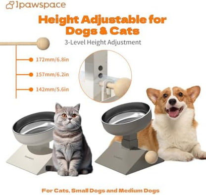 Elevated Cat Bowl,Raised Cat Bowl Stand with 3-Level Height,Grey - Image 5