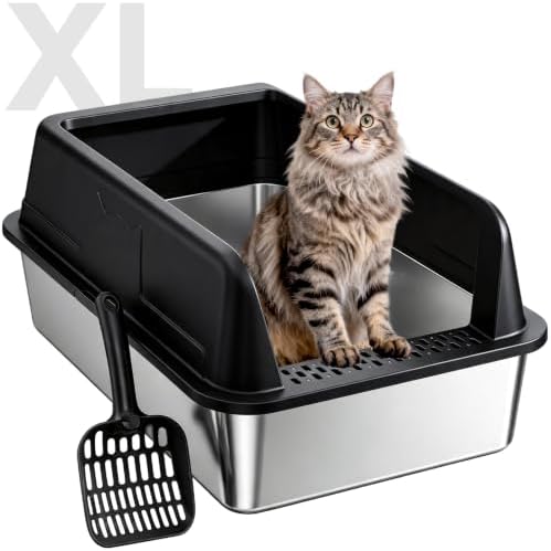 High-Sided Stainless Steel XL Cat Litter Box for Cats by OneBug