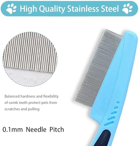 Bestac Pet Grooming Stainless Steel Flea Lice Comb Tear Stain Remover & Dematting Tool Rounded Teeth for Small, Medium, Large Dogs & Cats (Blue) - Image 3