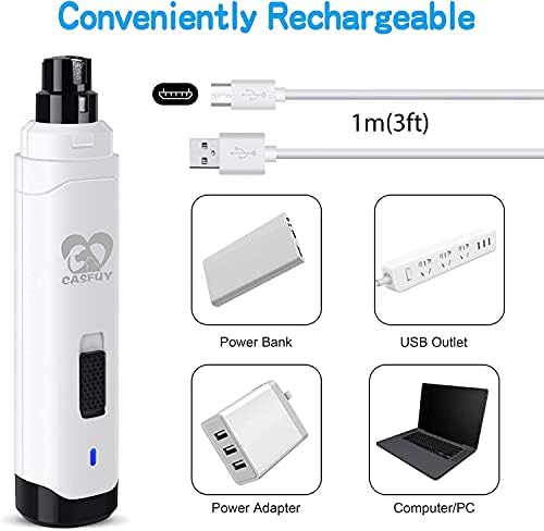 Casfuy Dog Nail Grinder Upgraded - Professional 2-Speed Whisper-Quiet Electric Pet Nail Trimmer Painless Paws Grooming & Smoothing for Small Medium Large Dogs & Cats (White) - Image 6