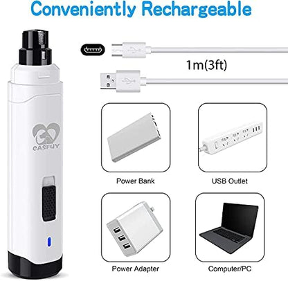 Casfuy Dog Nail Grinder Upgraded - Professional 2-Speed Whisper-Quiet Electric Pet Nail Trimmer Painless Paws Grooming & Smoothing for Small Medium Large Dogs & Cats (White) - Image 6